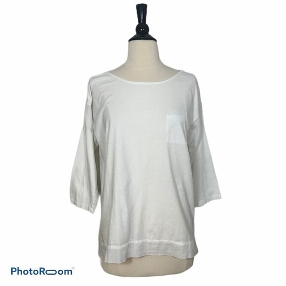 Sundance White Sheer Panel Tunic Top 3/4 Sleeve Cotton Pull On Medium - Picture 4 of 8